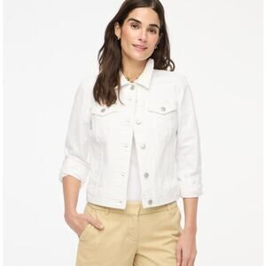 J.Crew Classic Jean Jacket WMNS L White Wash Button Up Stretch Pockets Collared